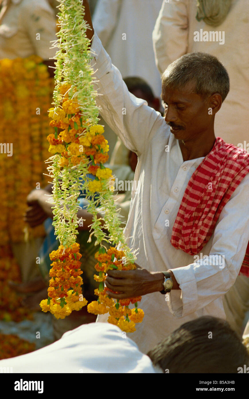 Marché aux fleurs le nord de l'Inde Asie Inde Banque D'Images