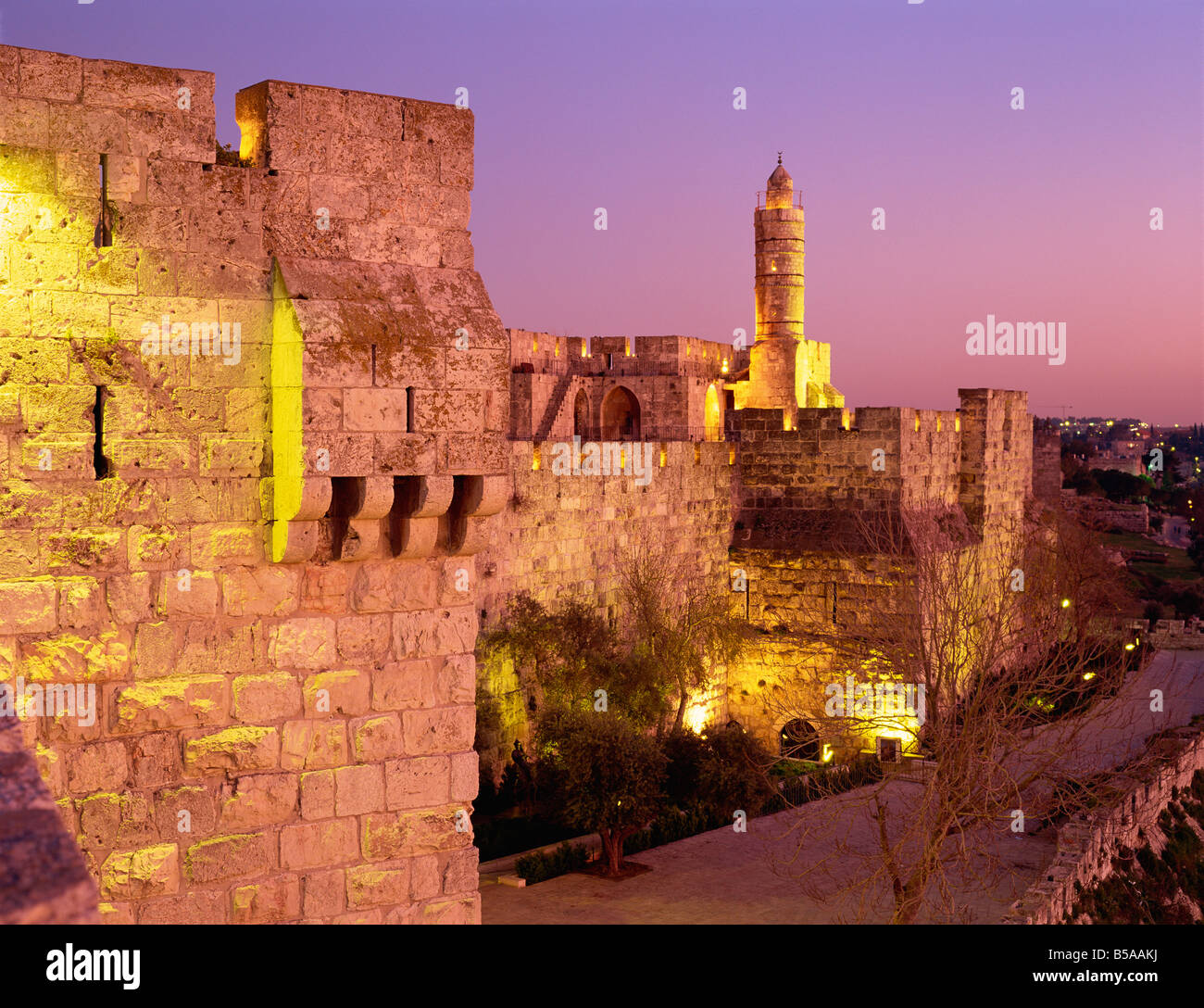 Les murs et la citadelle de David, dans la vieille ville de Jérusalem, Israël, Moyen Orient Banque D'Images