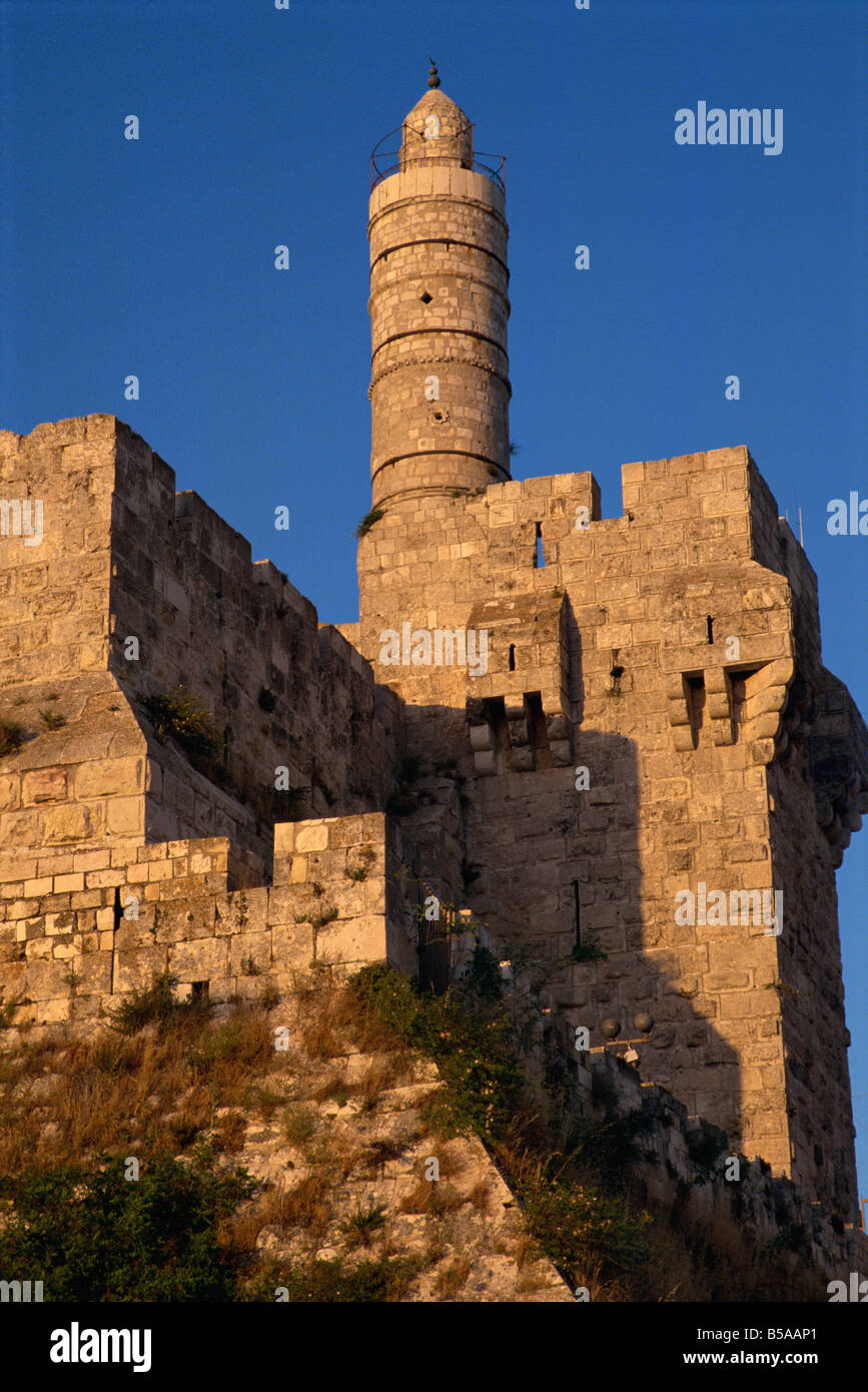 Les murs et la citadelle de David à Jérusalem, Israël, Moyen Orient Banque D'Images