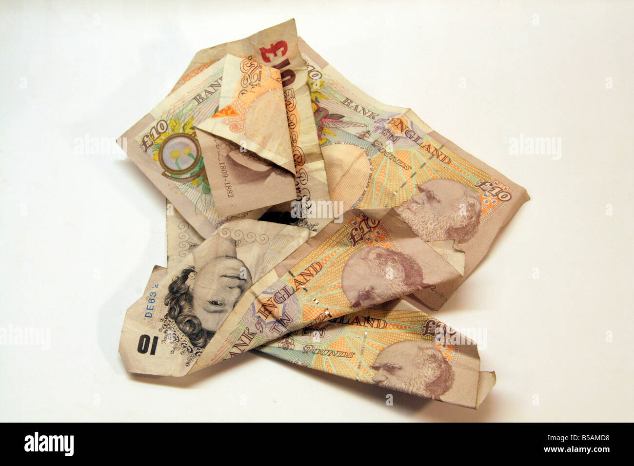 Tatty tenners vieux de dix livres sterling currency notes Banque D'Images