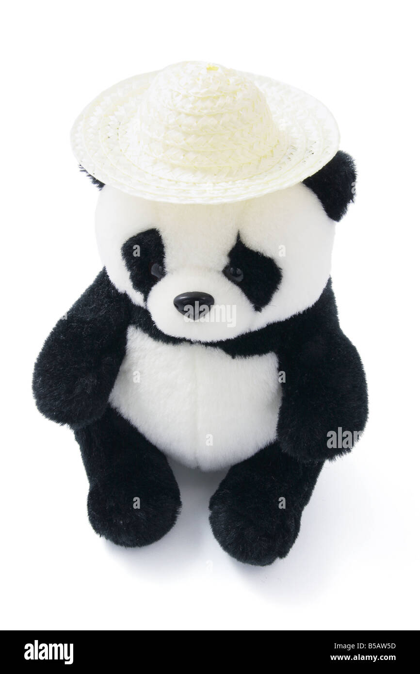 Peluche Panda avec chapeau de paille Banque D'Images