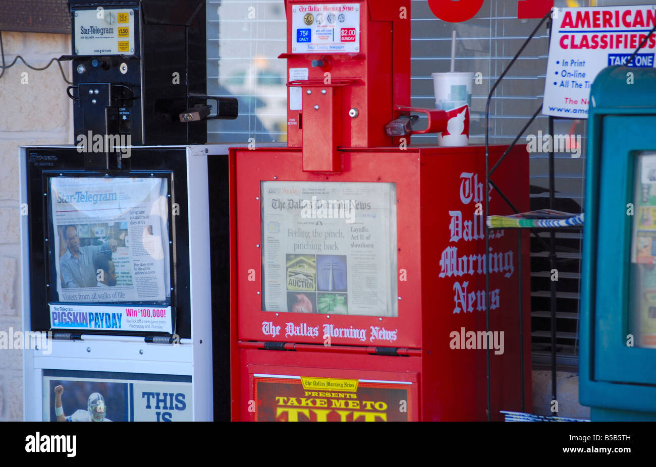 Boîtes à journaux à Dallas, Texas Banque D'Images