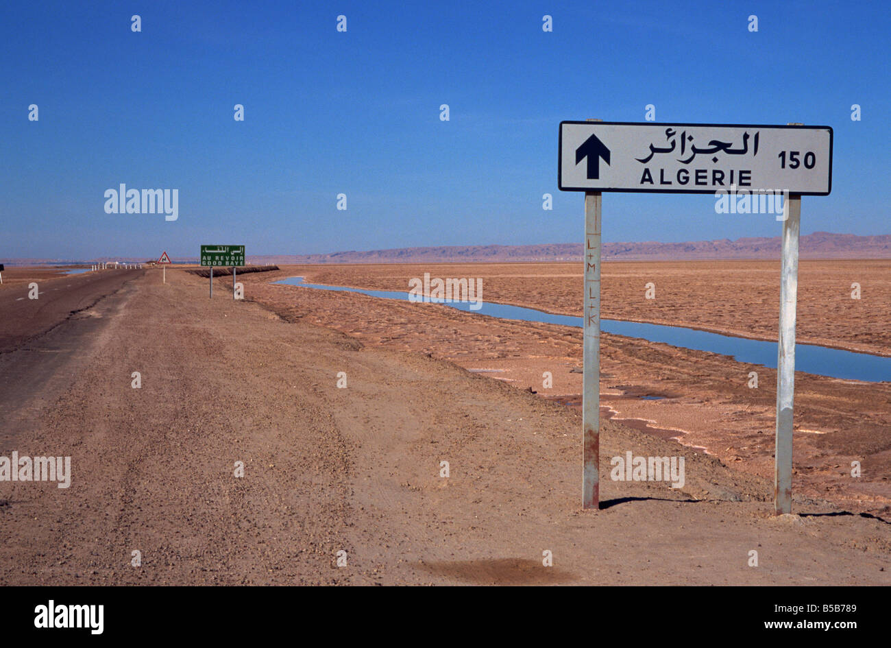 Chaussée sur des salines de Chott el Jerid Tunisie Afrique du Nord Afrique Banque D'Images