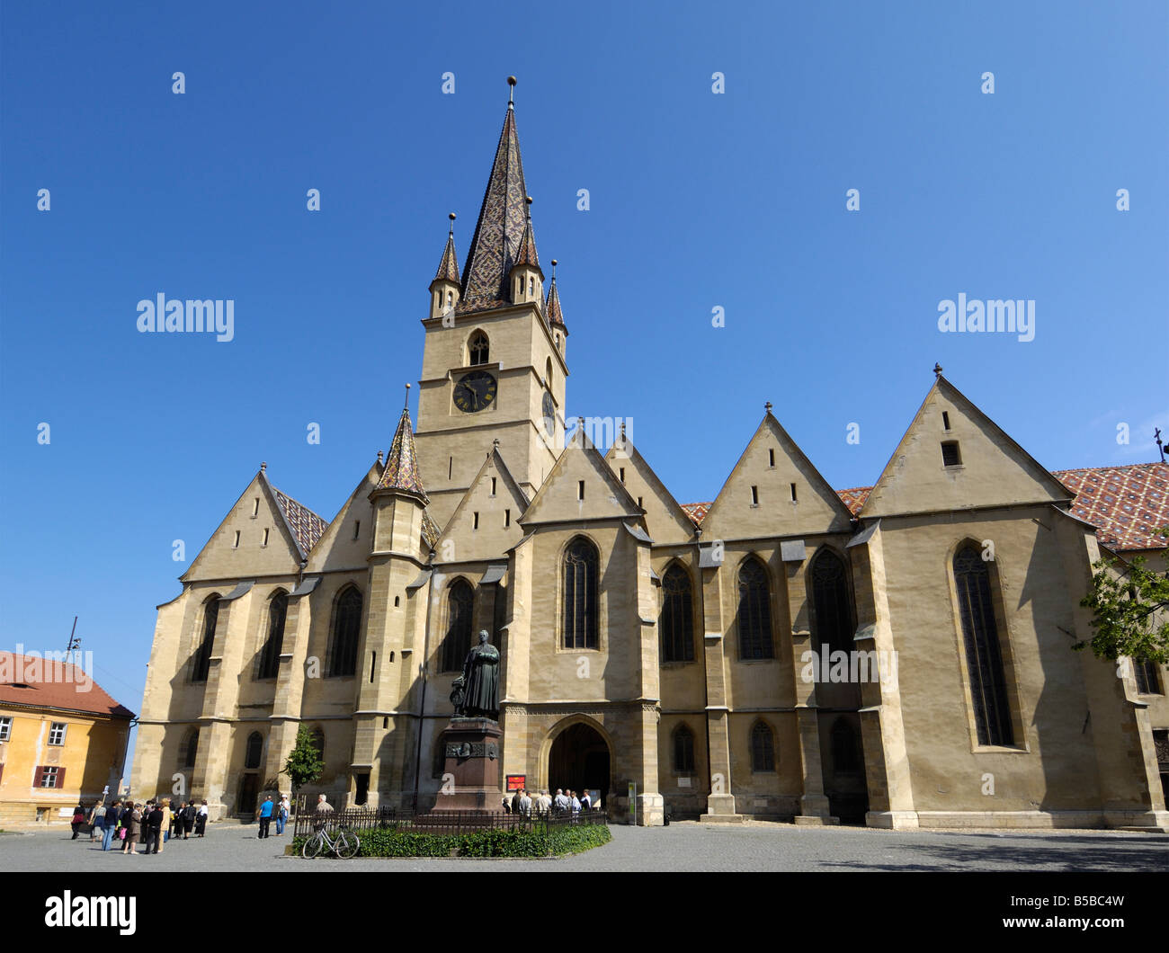 Evangelical Cathedral, Piata Huet, Sibiu, Transylvanie, Roumanie, Europe Banque D'Images