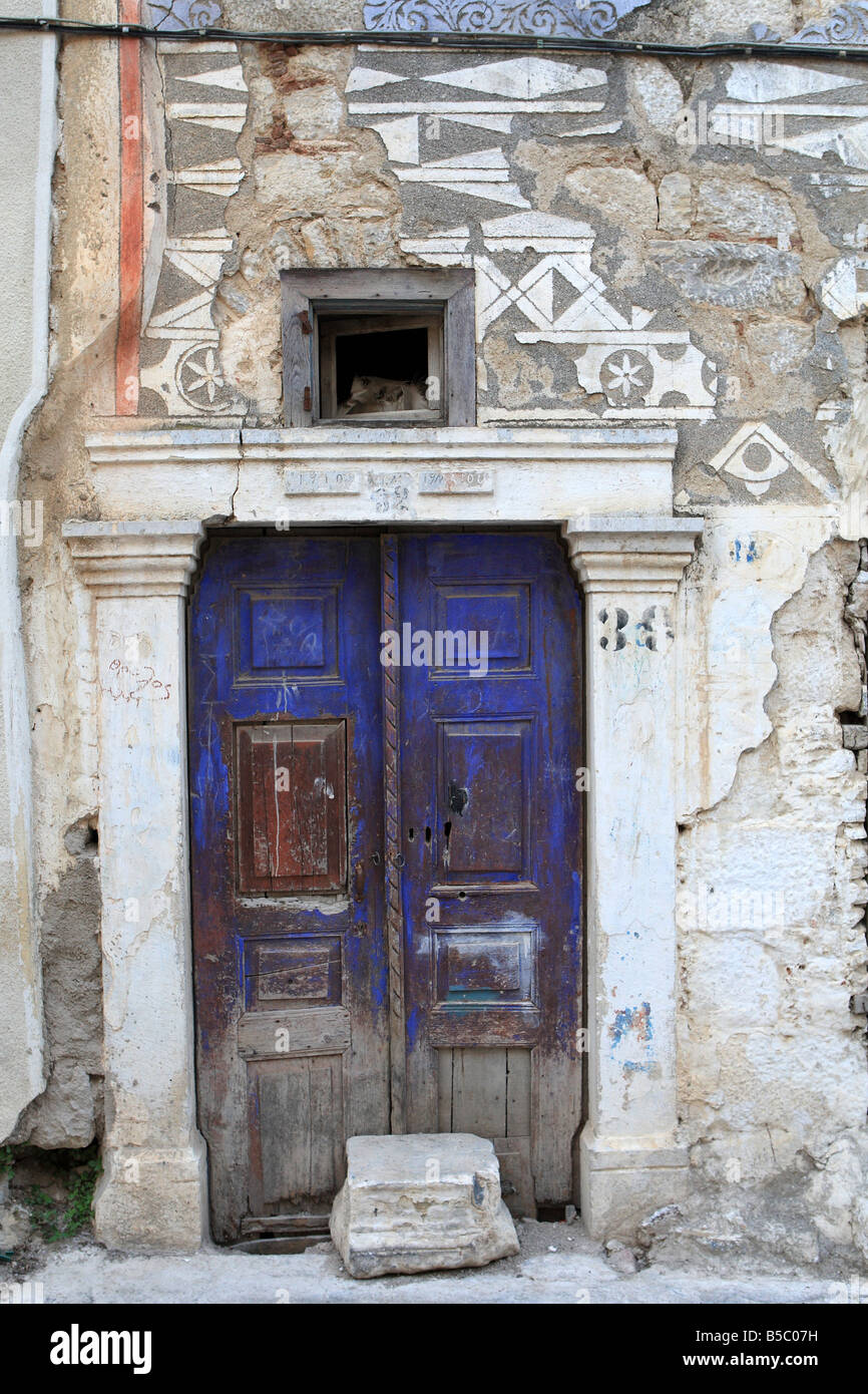 La décoration traditionnelle Xysta Pyrgi dans village sur l'île de Chios Grèce Banque D'Images