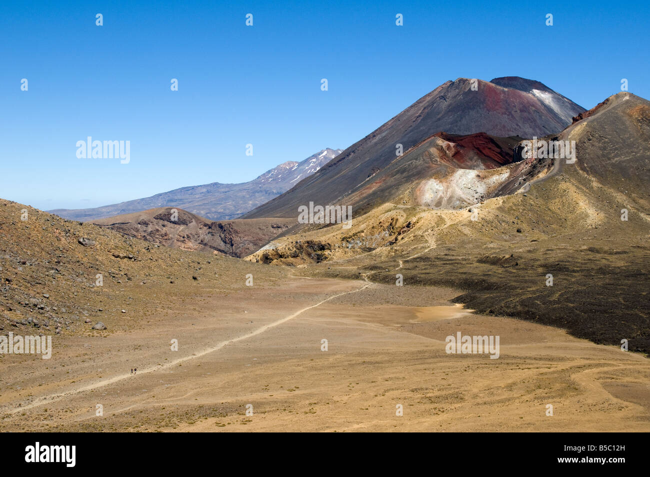 Le mont Ngauruhoe et le cratère rouge du cratère central, traversée de Tongariro, île du Nord, Nouvelle-Zélande Banque D'Images