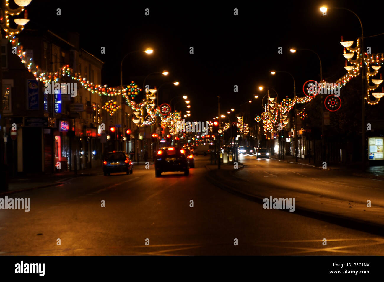 Diwali Lights sur le Golden Mile herald la plus grande célébration de la fête hindoue dans le monde en dehors de l'Inde. Banque D'Images