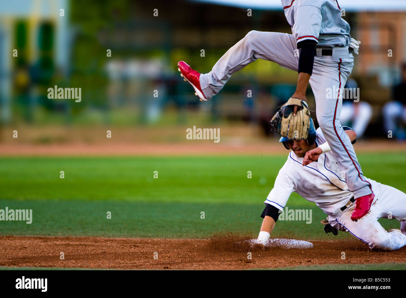 Baseball en action Banque D'Images