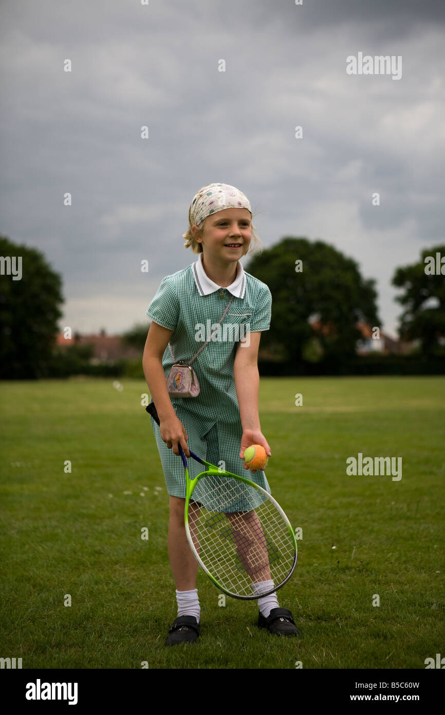 Jouer au tennis girl portrait Banque D'Images