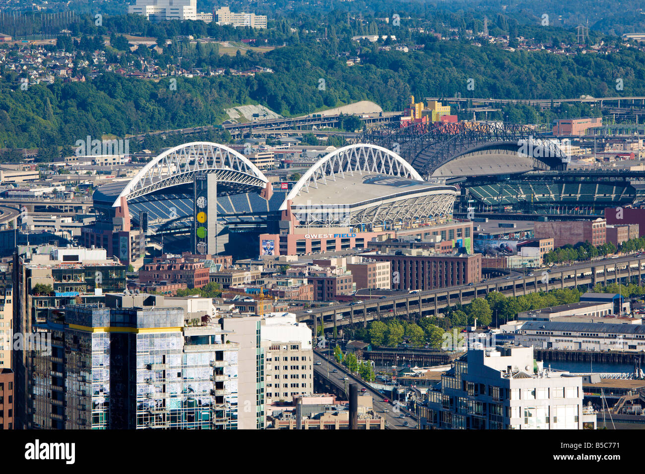 Les stades de football et de baseball professionnel au centre-ville de Seattle, Washington Banque D'Images