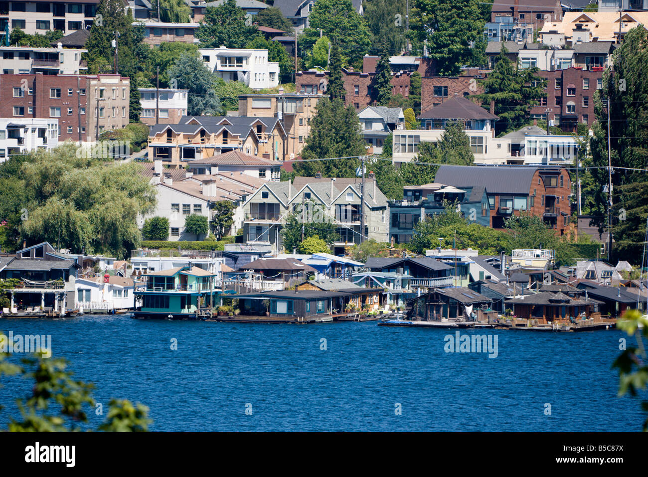 Avis de Eastshore quartier et les maisons flottantes de partout Lake Union à Seattle, Washington, États-Unis Banque D'Images