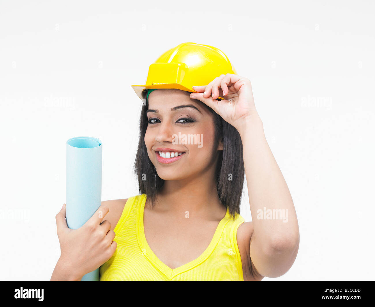 Cute asian un travailleur de la construction qui est d'origine indienne Banque D'Images