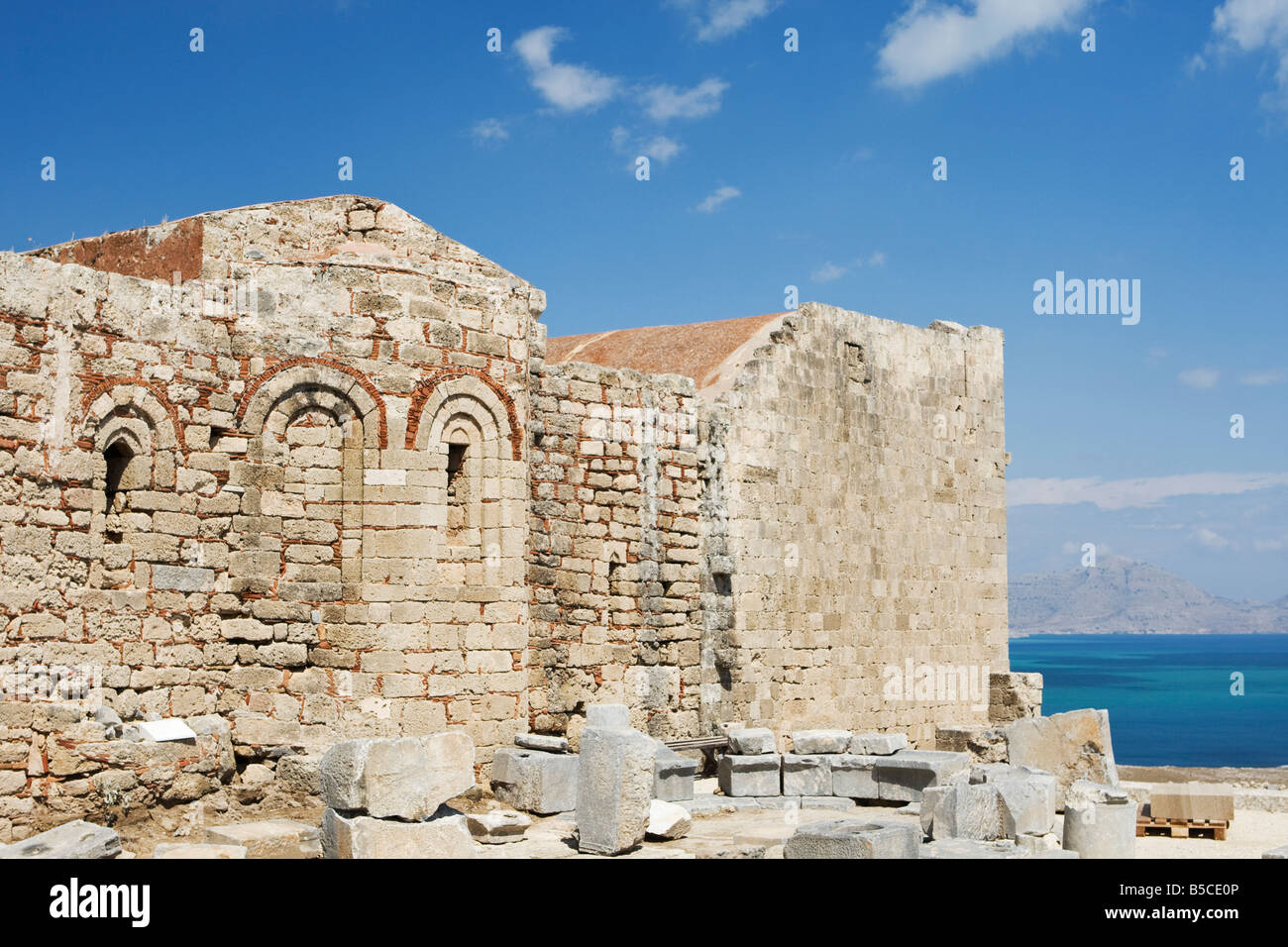 Ancienne Acropole, Lindos, île de Rhodes, Grèce Banque D'Images Ancienne Acropole, Lindos, île de Rhodes, Grèce Banque D'Images