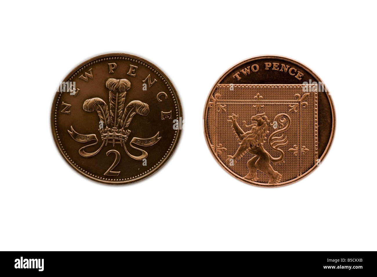 Deux Pence Coins, British, anciens et nouveaux Banque D'Images