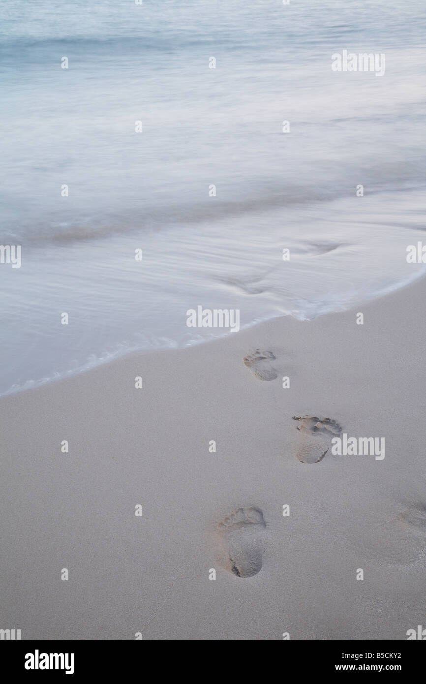 Footprints disparaissant dans la mer Banque D'Images
