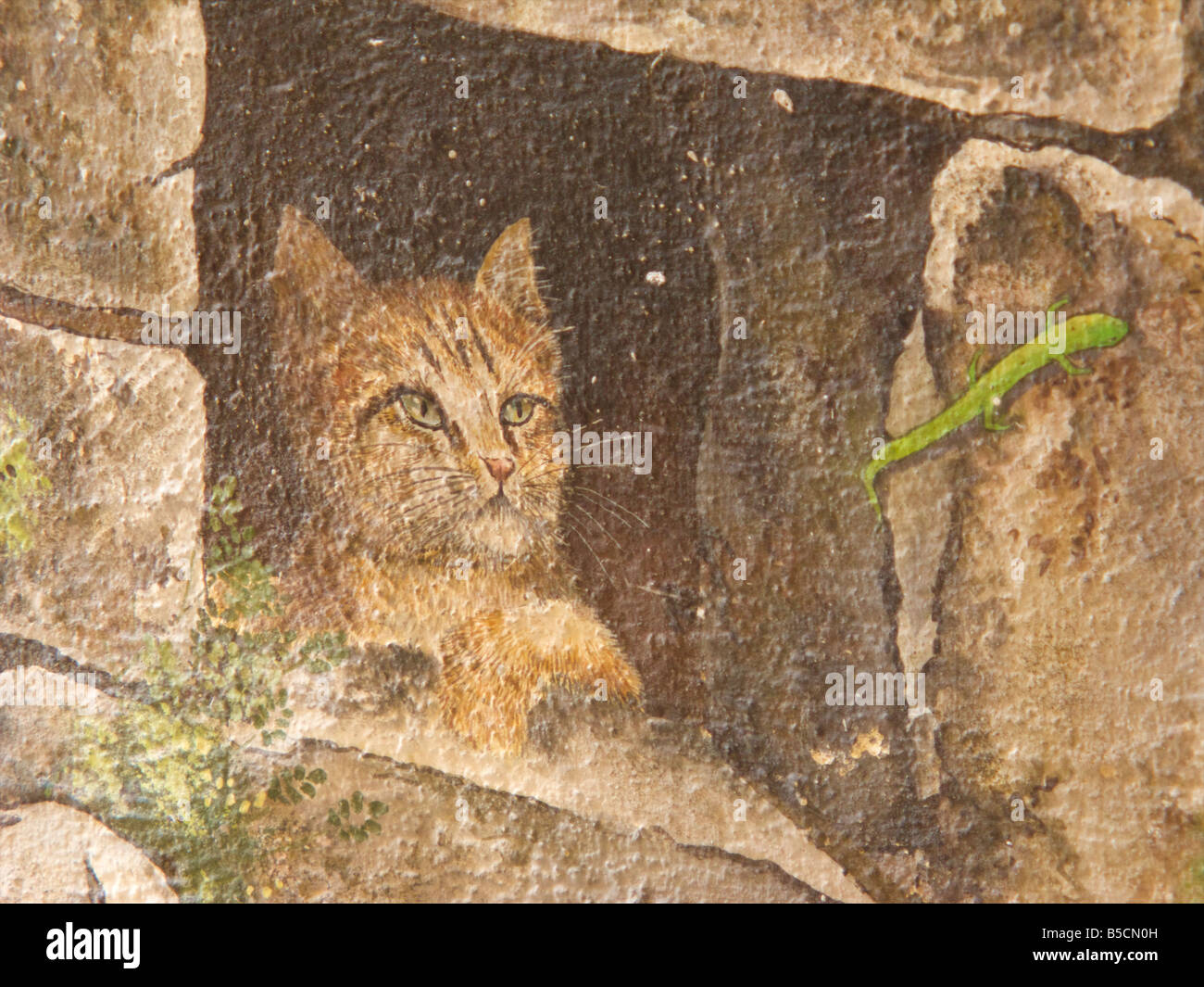 Peinture murale représentant un chat regardant par une fenêtre, Seillans, Canton de Fayence, Var, France Banque D'Images