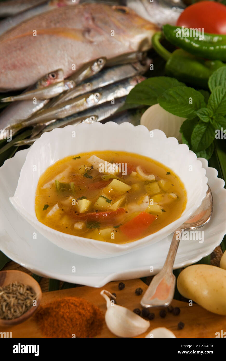 Caldo de pescado soup, de l'alimentation des îles Canaries, Espagne, Europe Banque D'Images