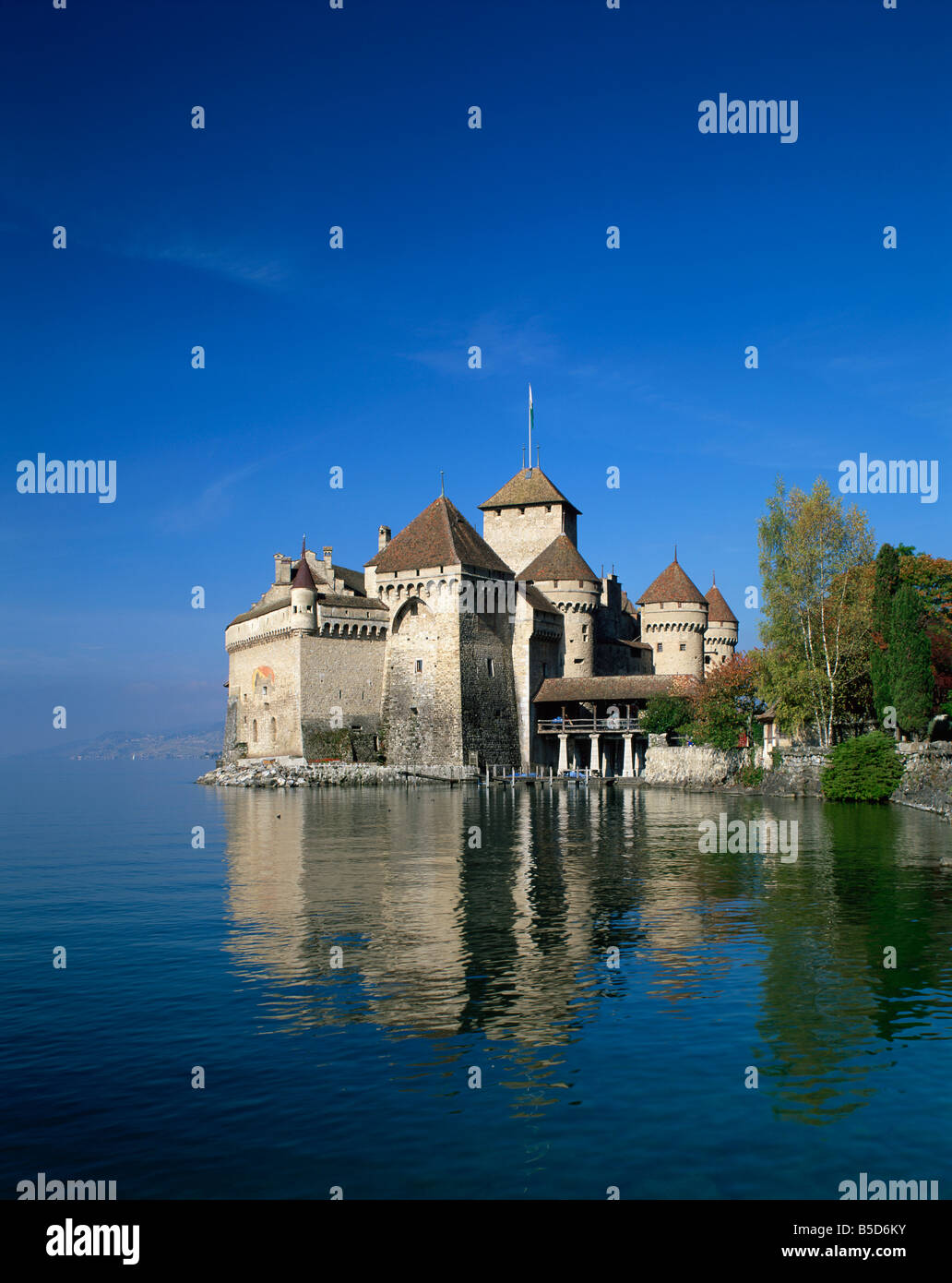 Le Château de Chillon sur le Lac Léman Suisse Europe Banque D'Images