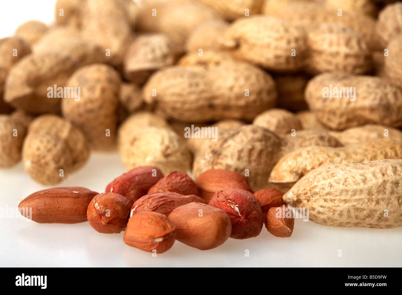 Tas d'arachides dans leurs coquilles et quelques fruits secs décortiqués Banque D'Images