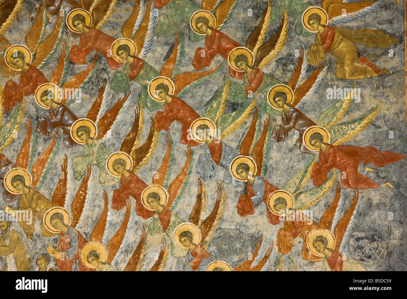 L'échelle des vertus des fresques sur le mur nord de la Bucovine du Sud du monastère peint Sucevita Roumanie du nord Banque D'Images