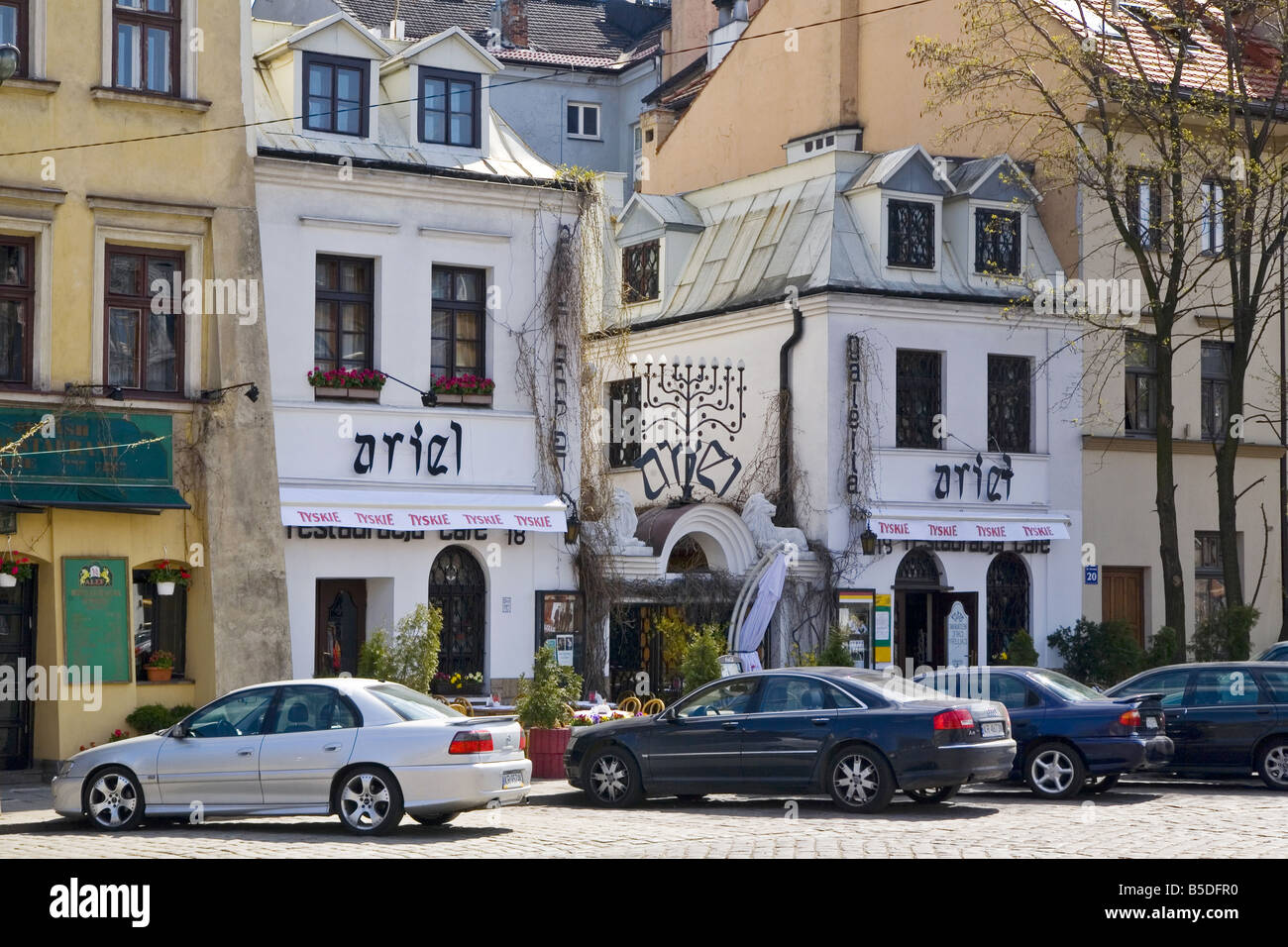 La rue Szeroka Pologne Cracovie Kazimierz juive Banque D'Images