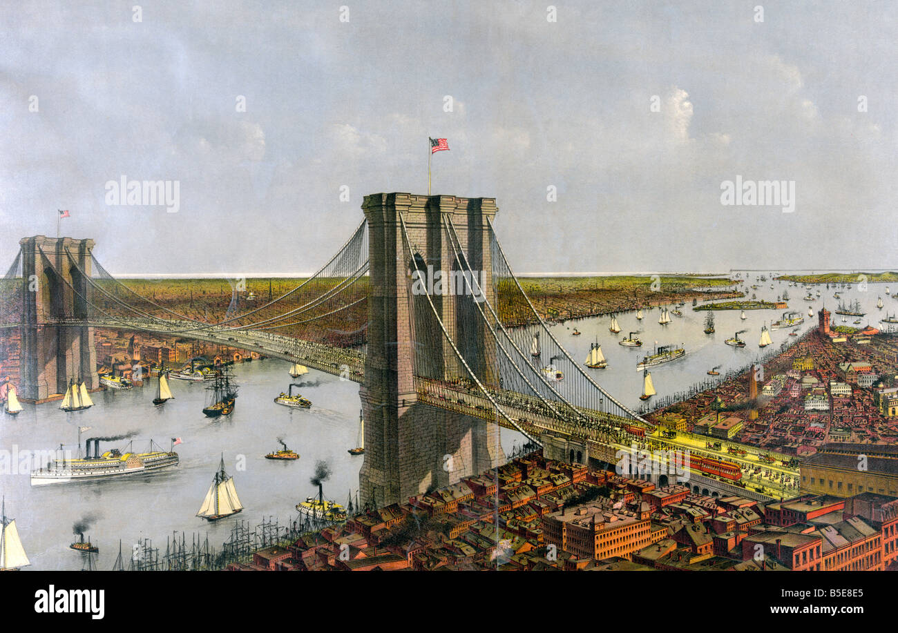 Vue du pont de Brooklyn et East River, c. 1885 Banque D'Images