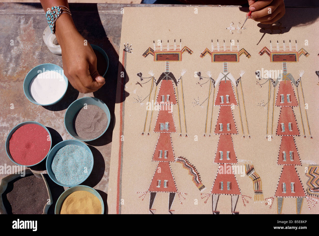Détail d'une peinture de sable, New Mexico, USA, Amérique du Nord Banque D'Images
