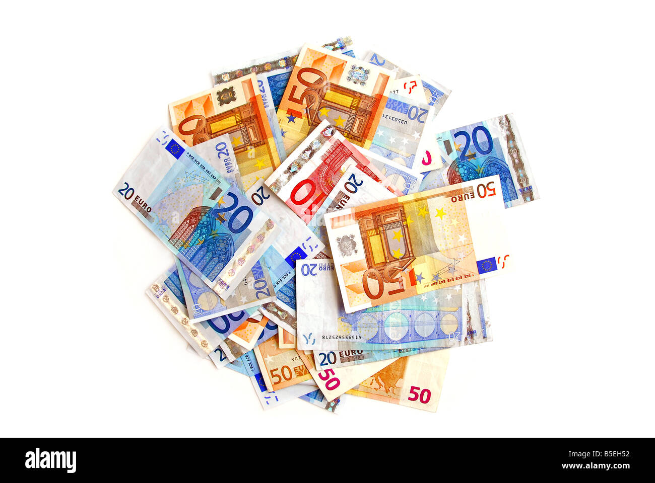 Pile de monnaie européenne projets isolé sur fond blanc Banque D'Images