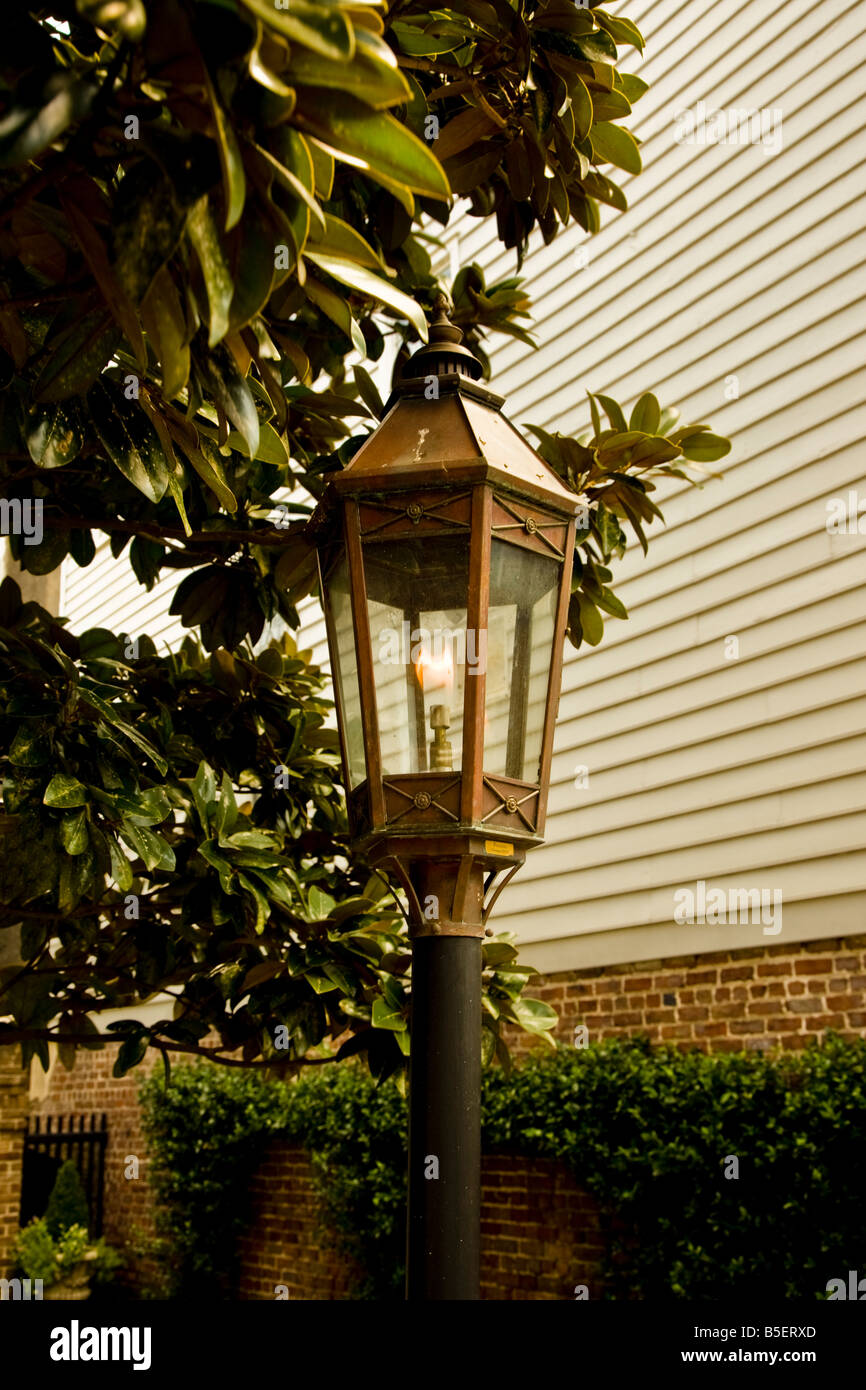 Une lampe à gaz à Charleston, Caroline du Sud. Banque D'Images