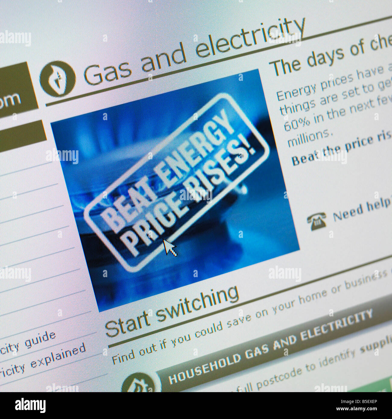 L'écran de l'ordinateur SITE WEB CREDIT CRUNCH CRISE PRIX L'ÉCONOMIE D'ÉNERGIE Banque D'Images