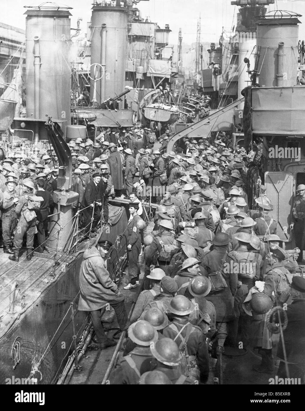 B.E.F de Dunkerque retour sur le navire de transport de Skylark. 3 juin 1940. Banque D'Images