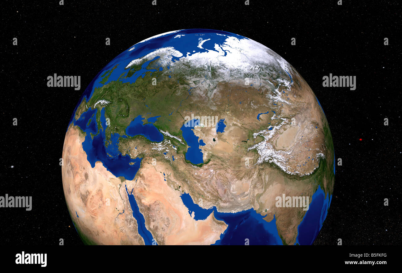 La prochaine génération de Marbre bleu montrant une vue sur la mer Méditerranée et le golfe Persique. Banque D'Images