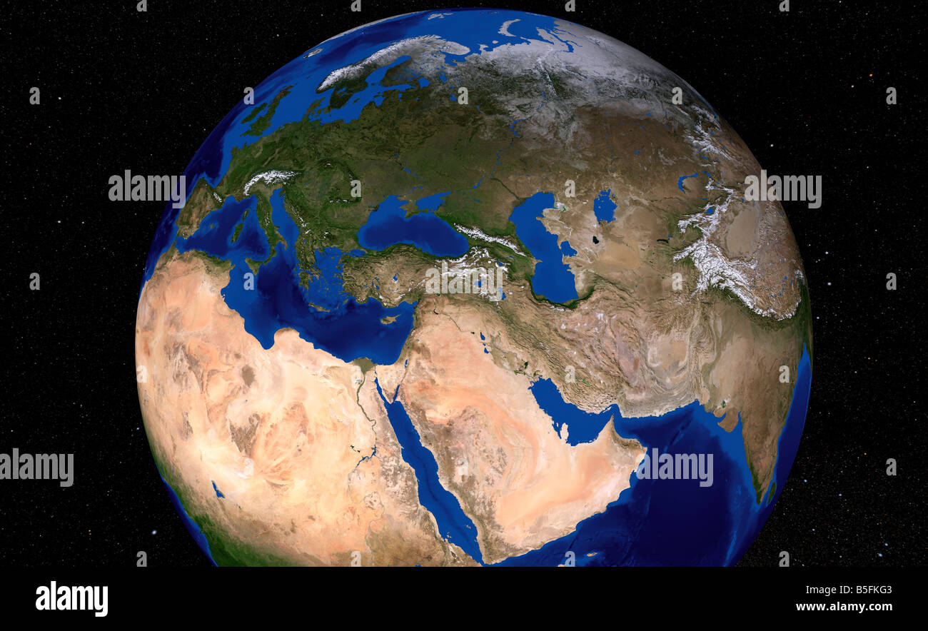 La prochaine génération de Marbre bleu Terre montre la Méditerranée et le Perse Gulft. Banque D'Images