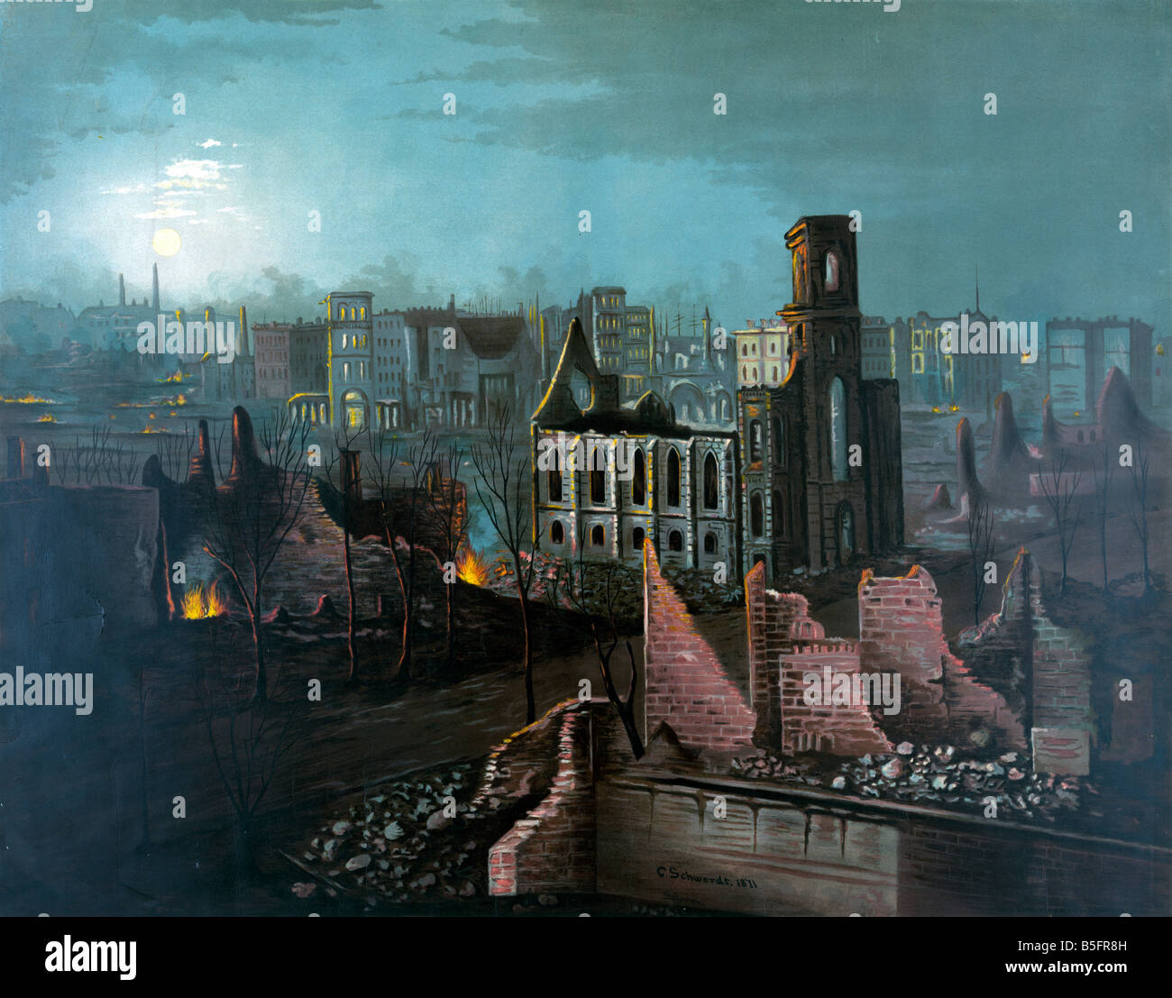 Le grand incendie de Chicago 1871 Photo Stock Alamy