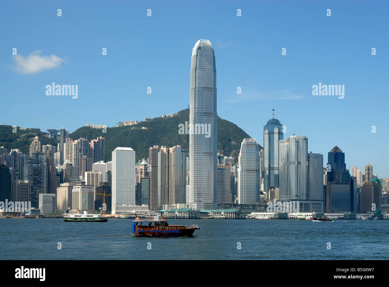 Horizon de Hong Kong et le port. Banque D'Images