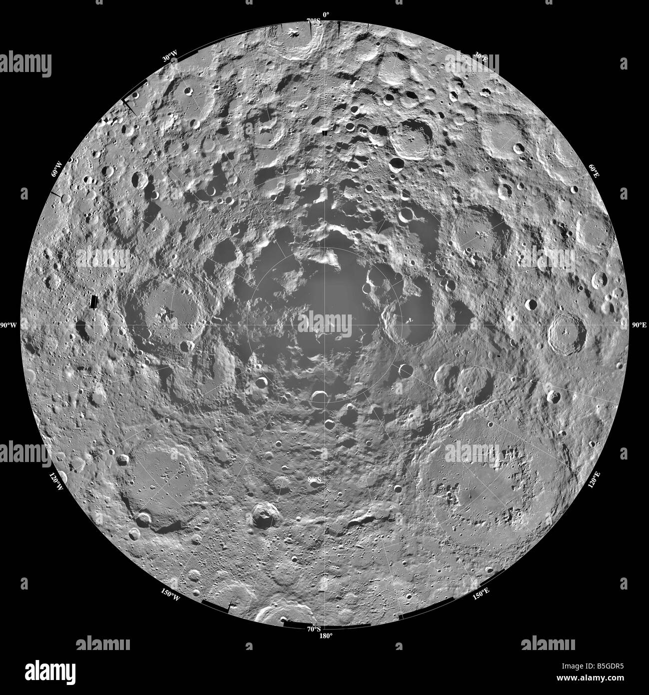 Mosaïque lunaire de la région du pôle sud de la lune. Banque D'Images