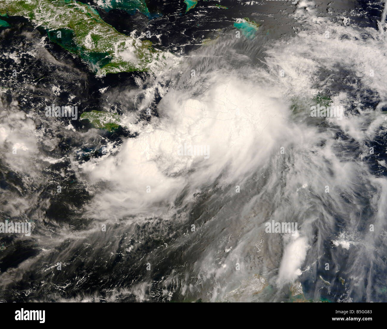 Le 27 août 2008 - La tempête tropicale Gustav dans la mer des Caraïbes à 15:30 UTC. Banque D'Images