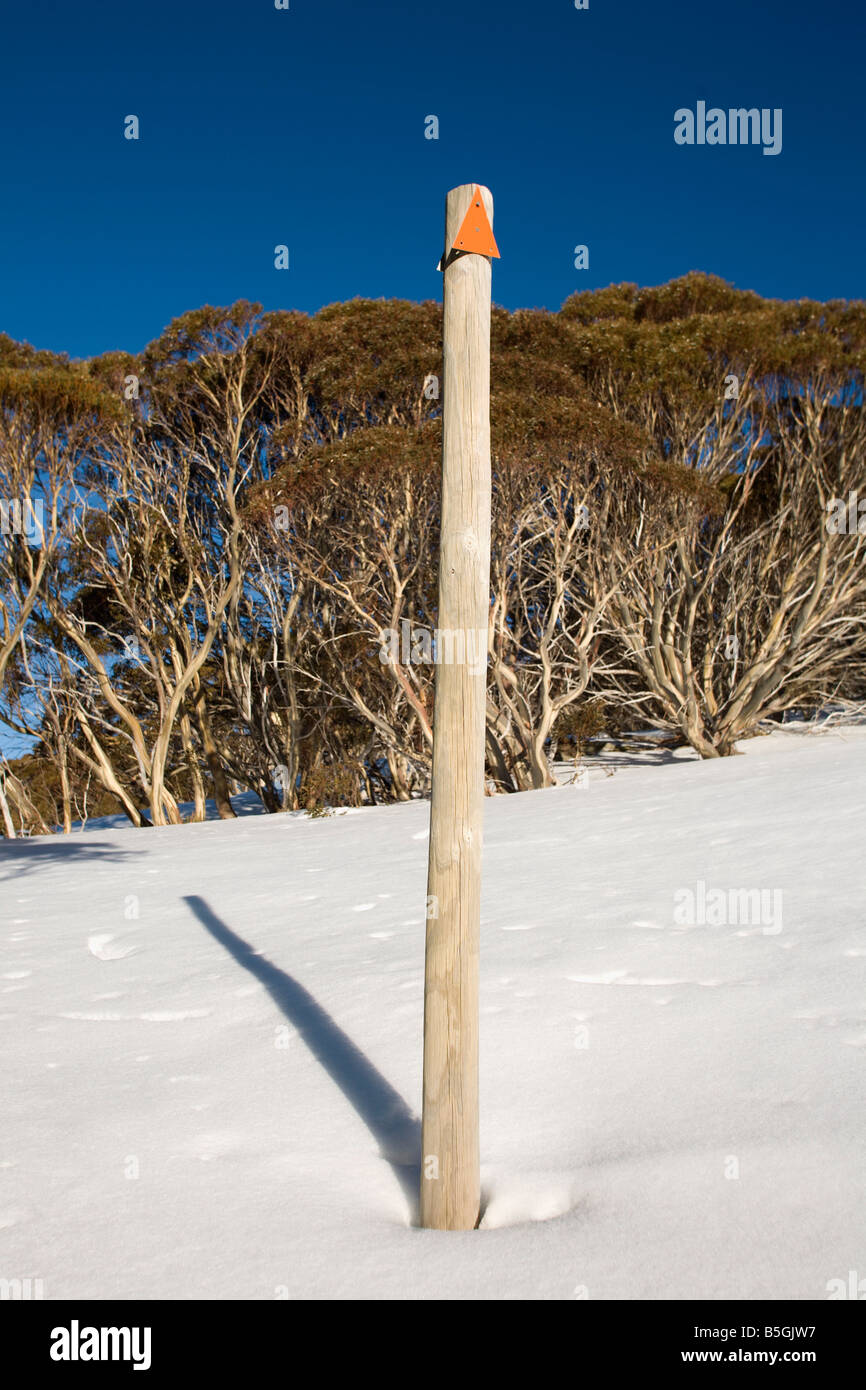 Marqueur de Ski de Charlotte Pass montagnes enneigées du New South Wales Australie Banque D'Images