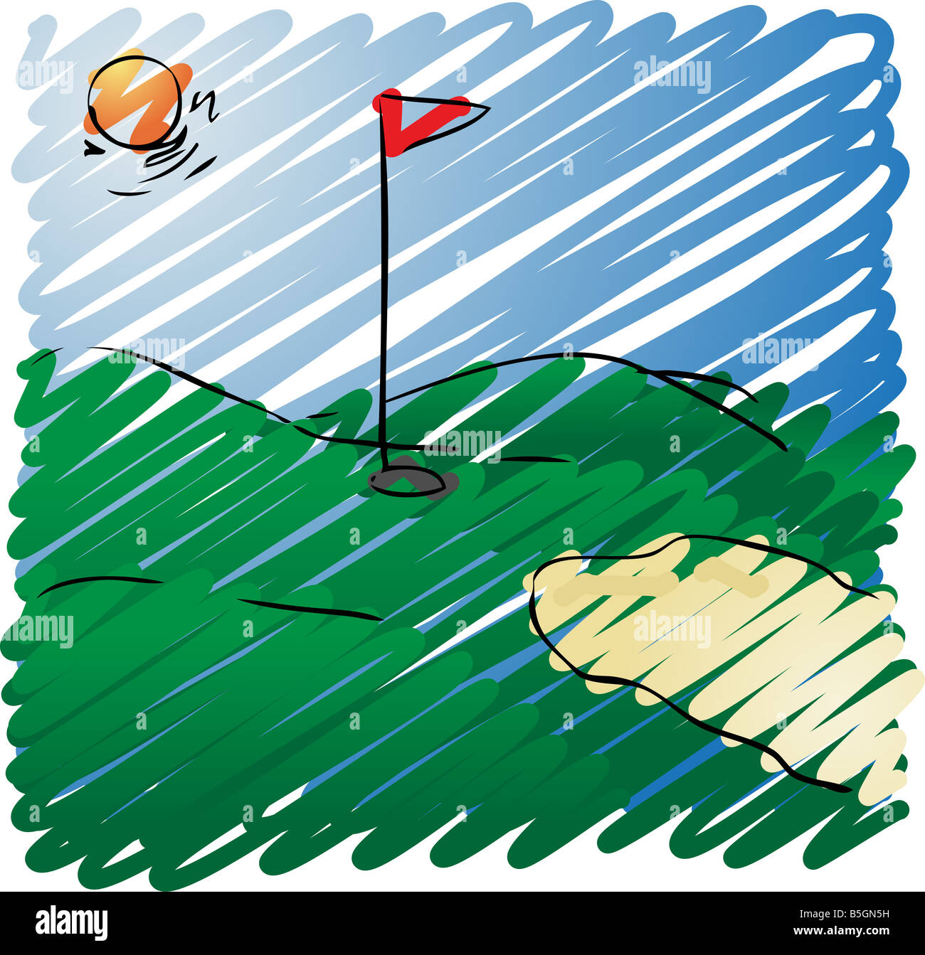 Sunny golf rough sketchy illustration hand drawn rechercher Banque D'Images