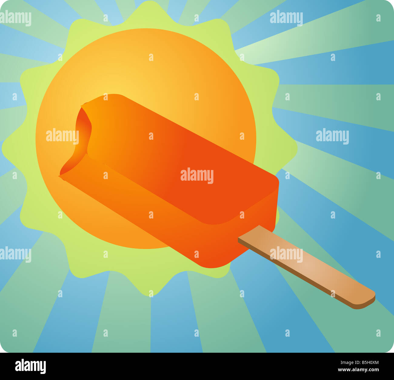 Réflexion de l'été illustration soleil traiter avec la crème glacée orange posicle Banque D'Images