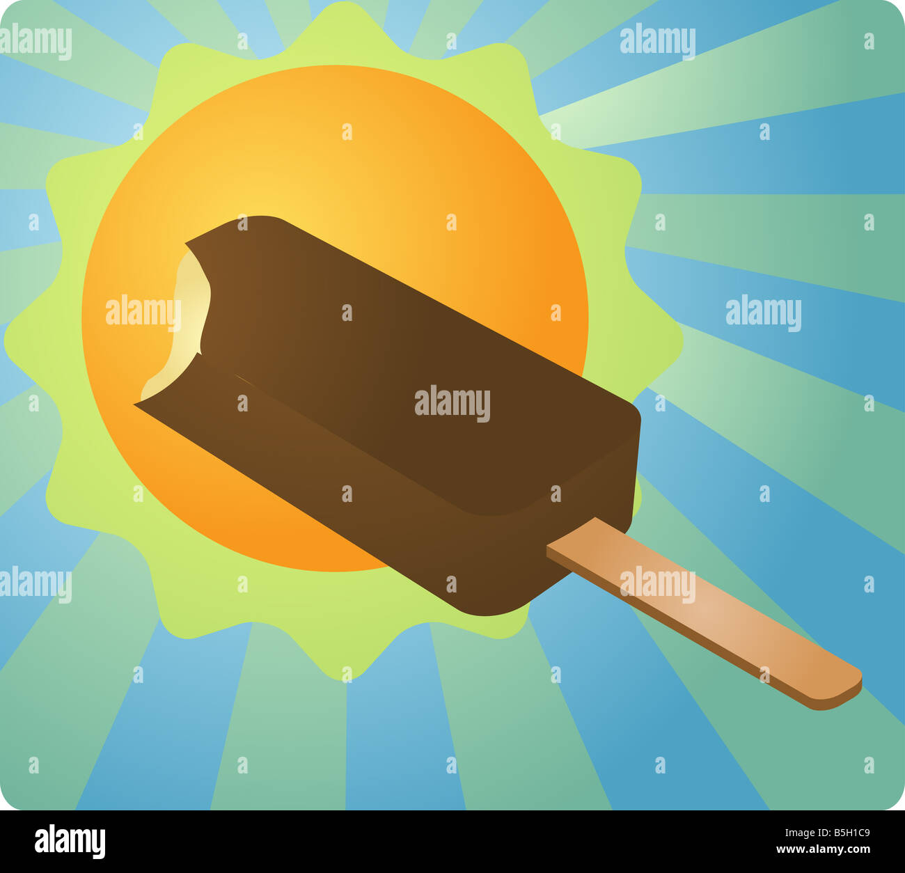 Réflexion de l'été illustration soleil traiter avec de la crème glacée Chocolat fudgcicle Banque D'Images