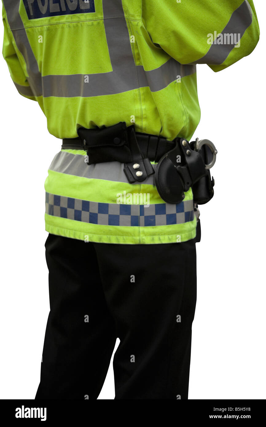 Policier en service fond blanc Banque D'Images
