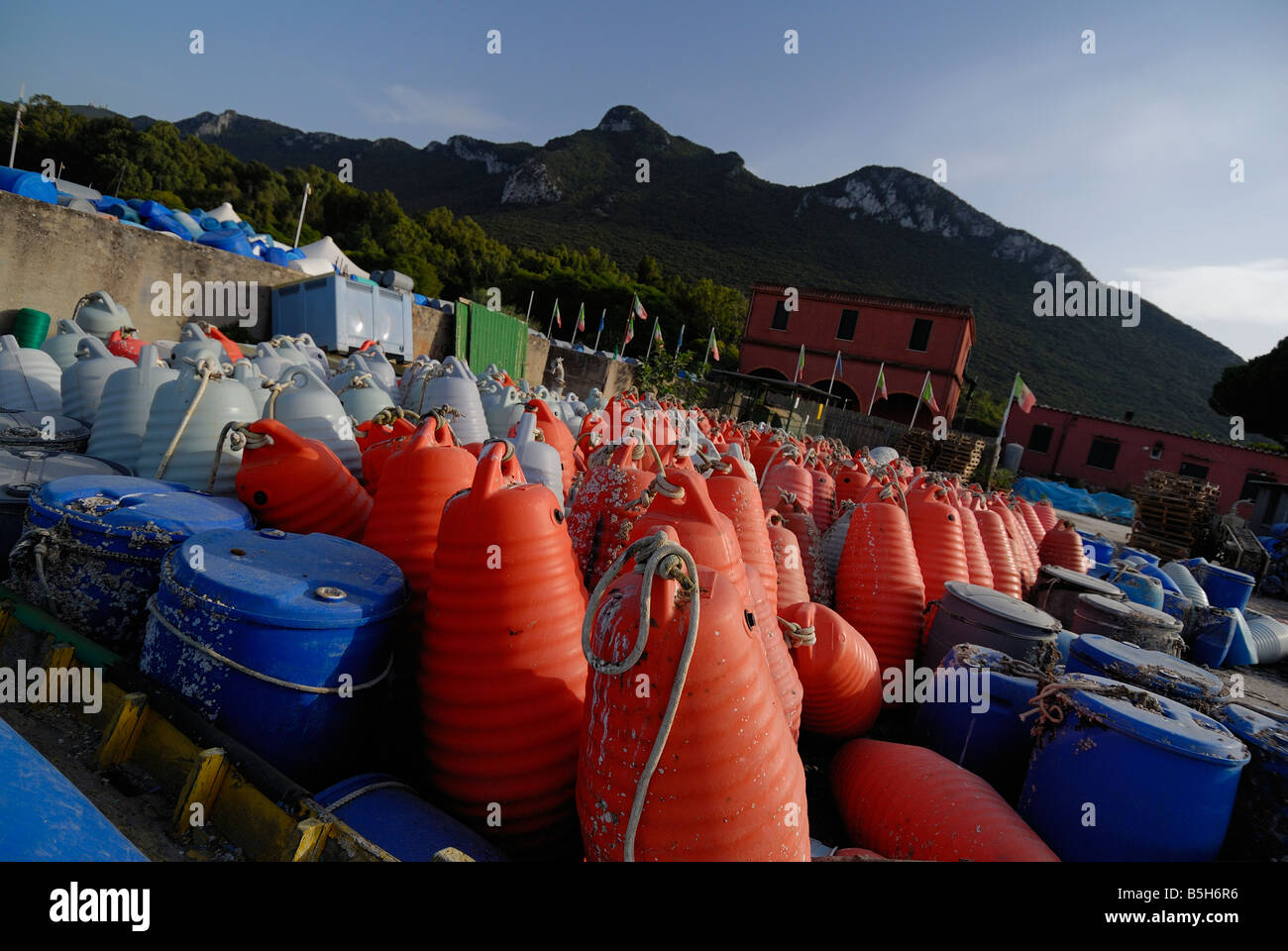 Filet de pêche, le lac de Sabaudia, Canal romain, Parc National de Circeo Latina, Latium, Italie Banque D'Images