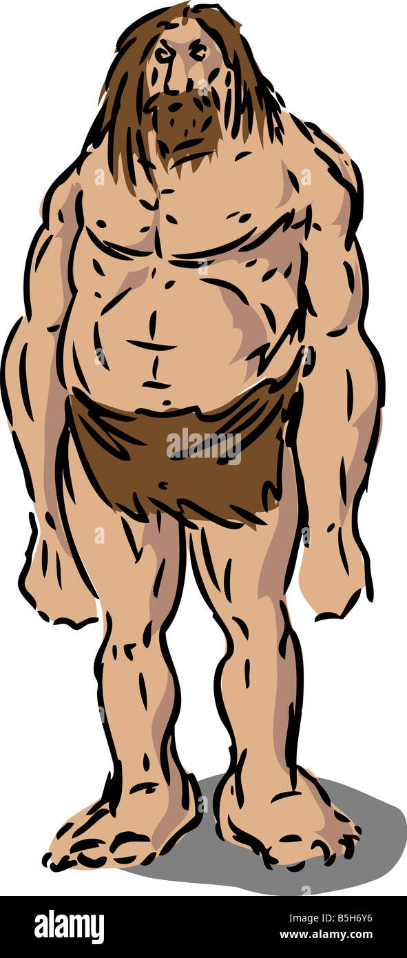 Scruffy caveman mâle poilu neandertal illustration Banque D'Images
