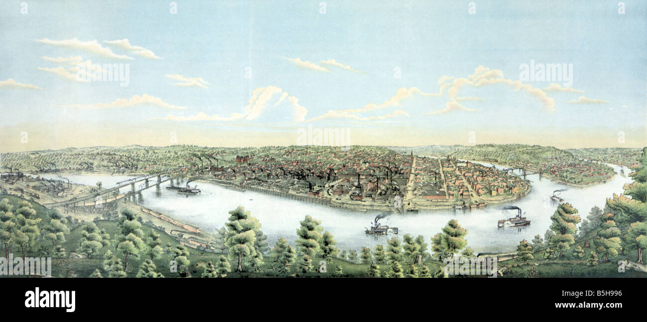 Vue aérienne de McKeesport de 1893 Banque D'Images