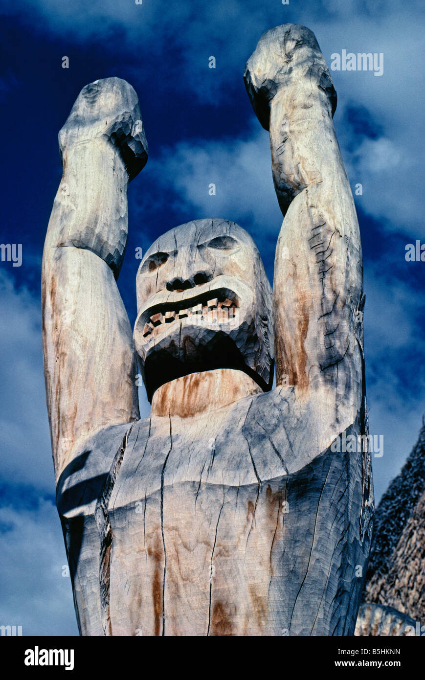Kii en bois sculpté ou tiki à l'ahu ena Heiau Kailua Kona Island of Hawaii Banque D'Images