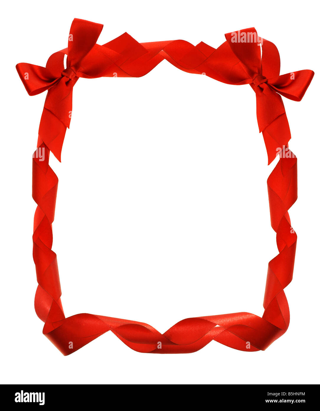Rubans arc rouge frontière avec copie espace sur fond blanc Banque D'Images