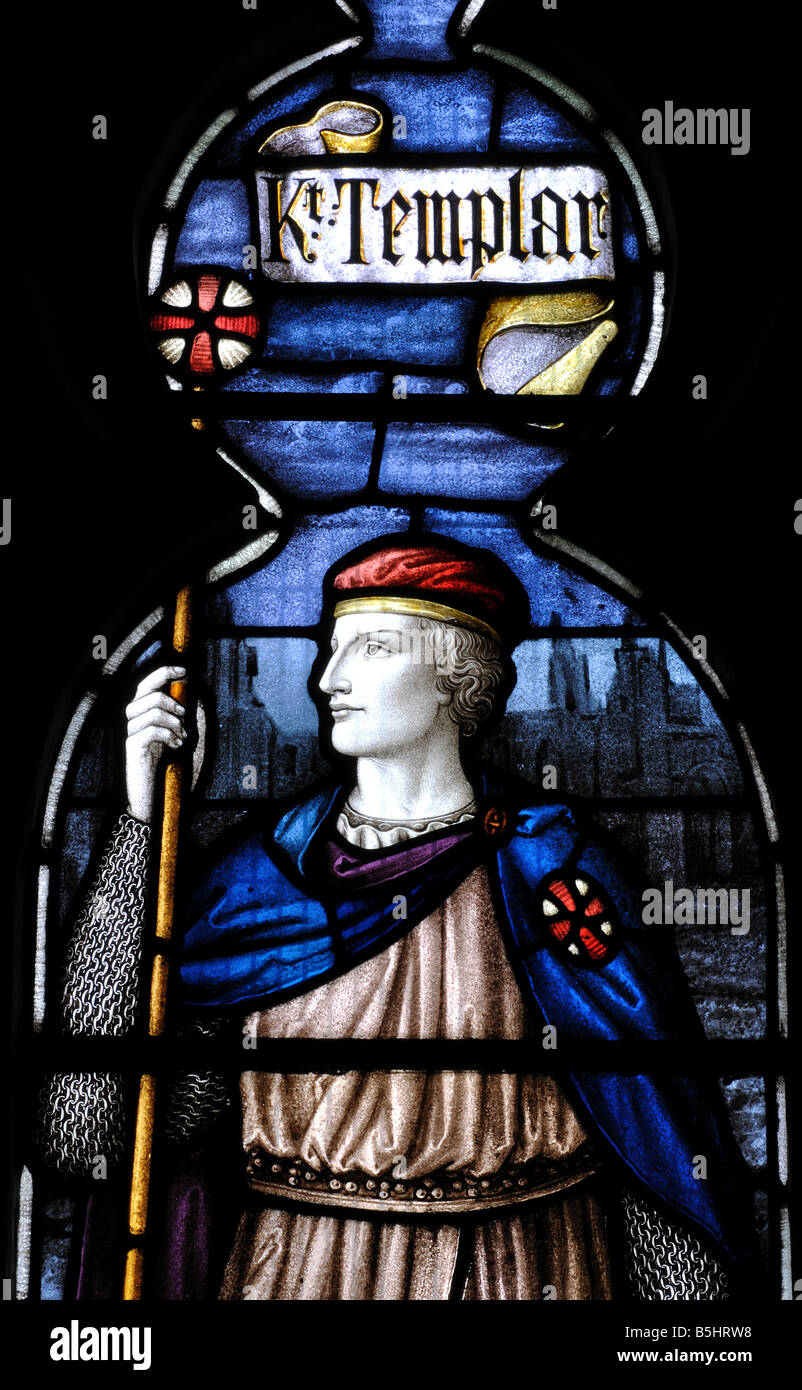 Templier vitraux dans l'église Sainte Marie la Vierge, St Briavels, Gloucestershire, England, UK Banque D'Images