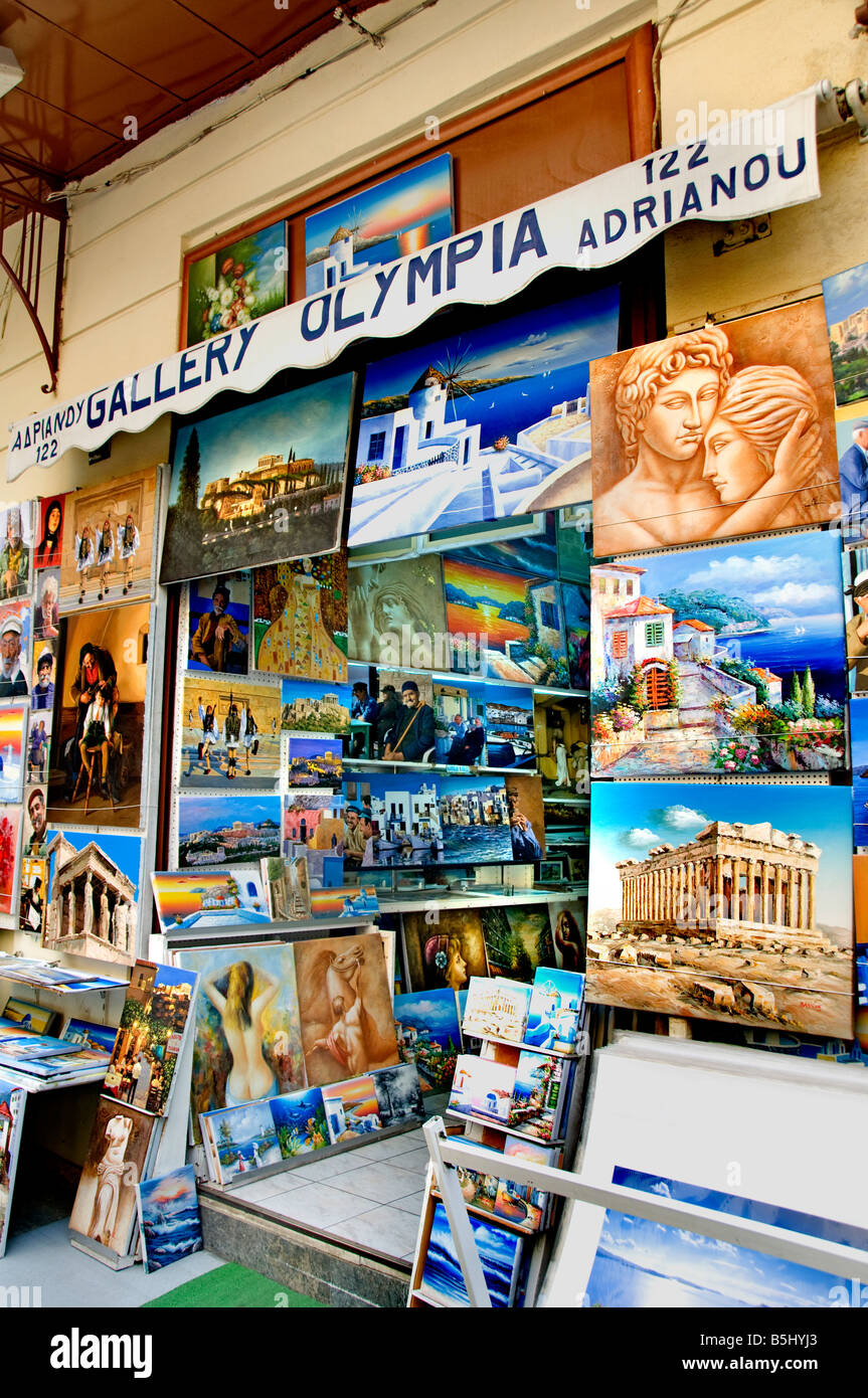 Quartier commerçant de Plaka Galerie peinture art artiste Banque D'Images