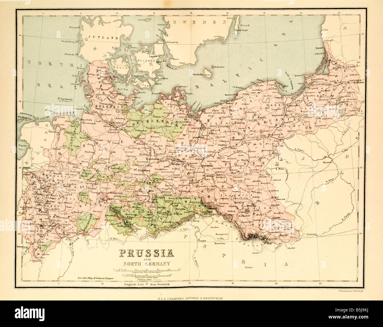 La Prusse et l'Allemagne du nord 1880 cartographie Carte Banque D'Images